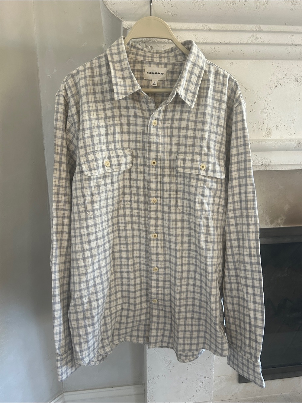 Lucky Brand Light Blue and White Plaid Button-Down Shirt